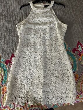 Lulu's White Lace Halter Cocktail Dress